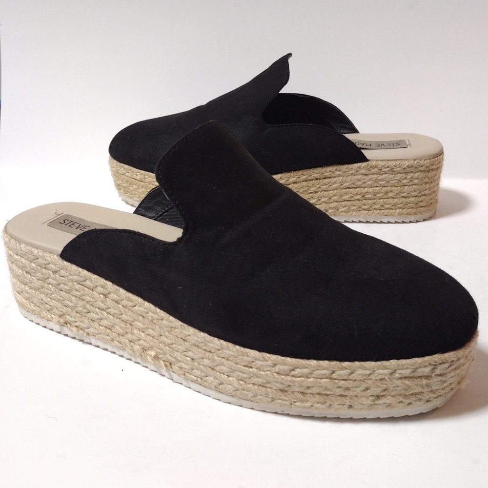 Steve Madden Kettle Women's Platform Slip-On Espadrille Mule Shoes 7 Black